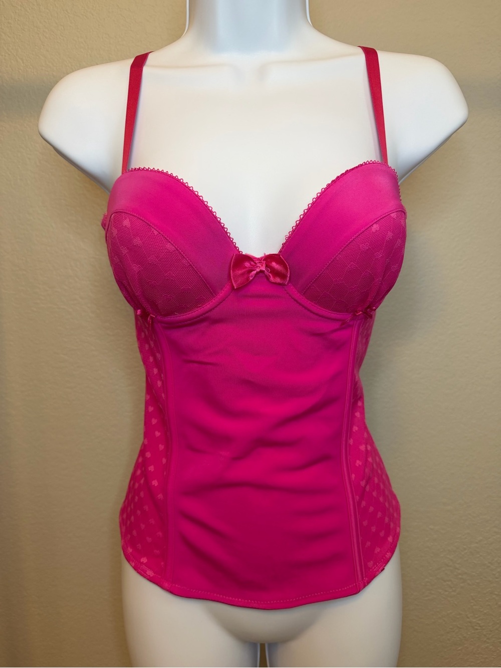 Y2K Hot Topic Pink Heart Mesh Corset Bustier Top 34B Vintage 2010
